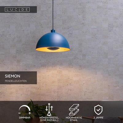 Lucide SIEMON - Pendelleuchten - Ø 40 cm - 1xE27 - Blau